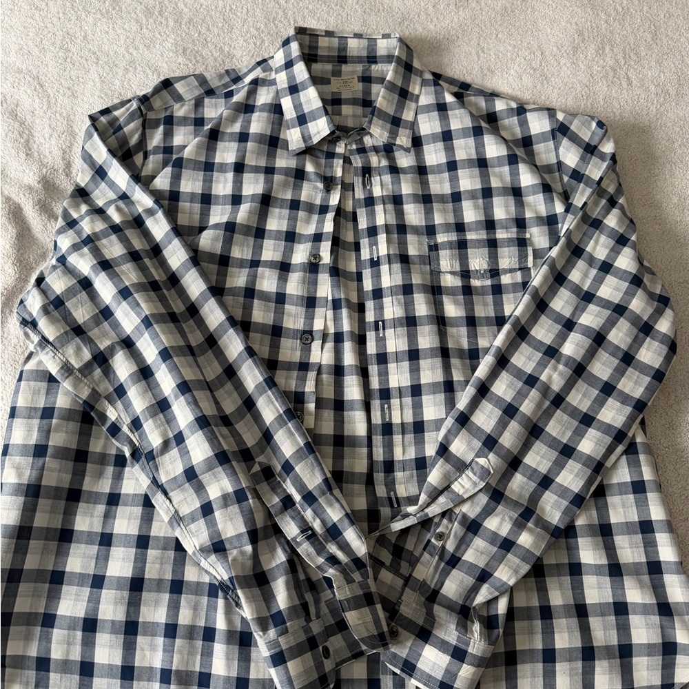J. Crew Navy and White Plaid Button Down Shirt